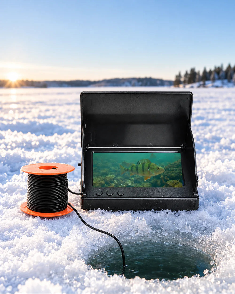Kameran vid ett ishål